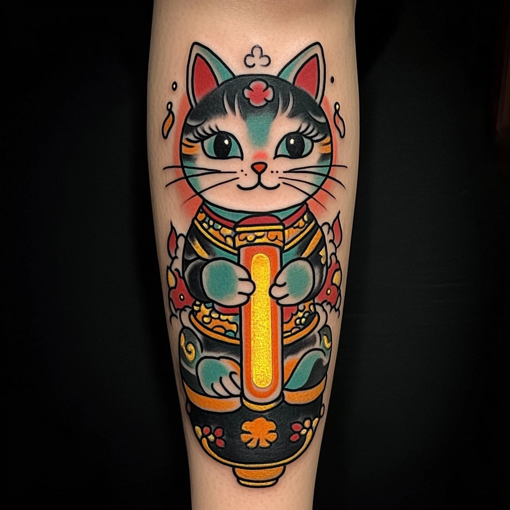 Tatuaje Neotradicional gato